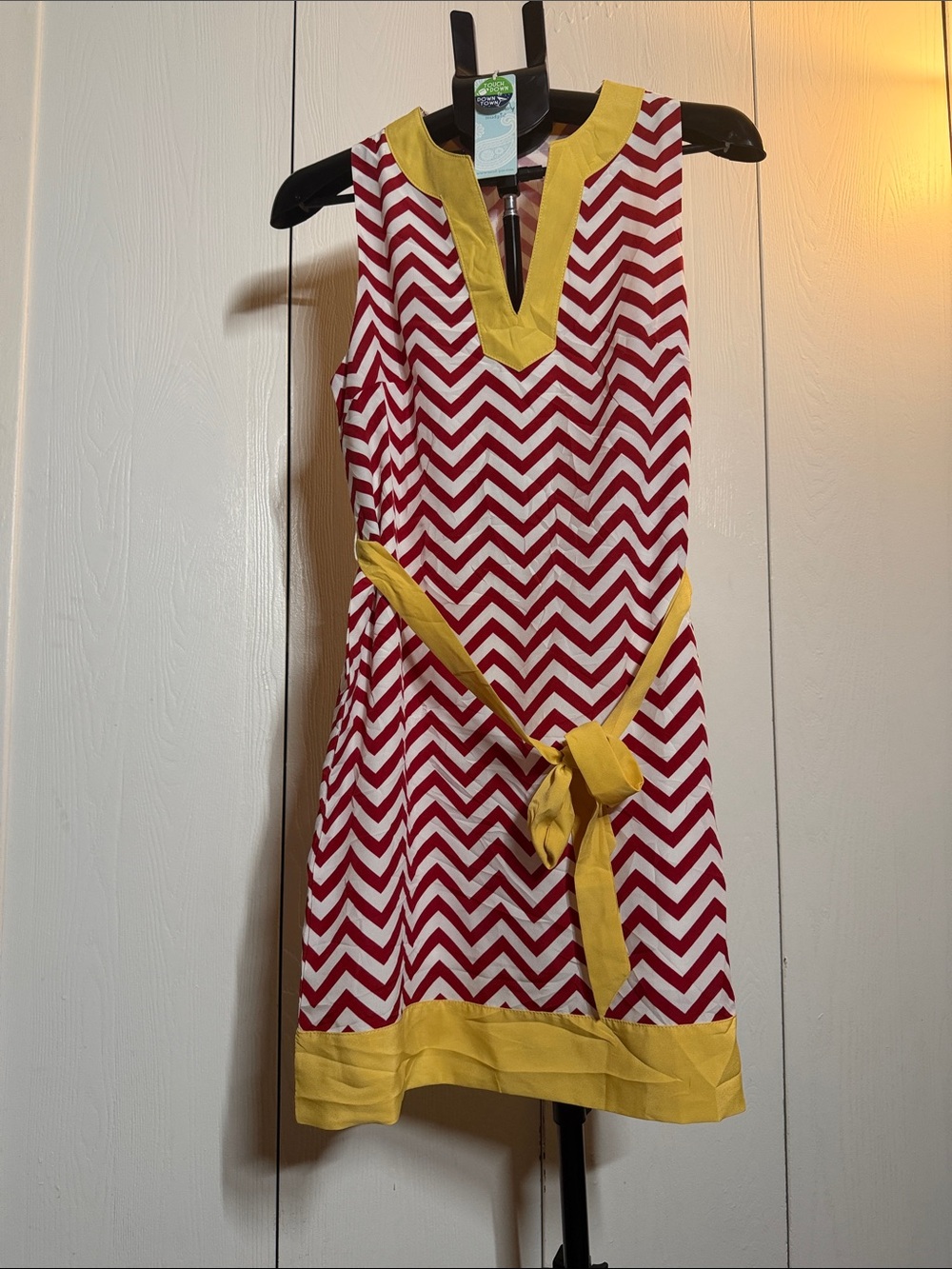 Mud Pie Red and White Chevron Dress with Yellow Trim